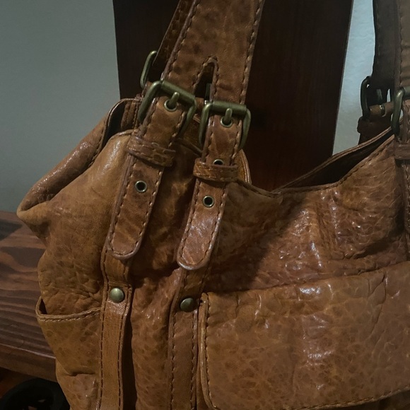 Kooba Cognac Pebble Leather Whipstitch Distressed Buckle Slouchy Large Hobo Bag - Picture 8 of 16